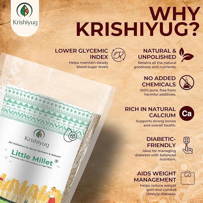 Krishiyug Unpolished 5 Millets Combo Pack of Little Millet, Kodo, Foxtail, Barnyard and Browntop Millet 1Kg each (Pack of 5) - Image 3
