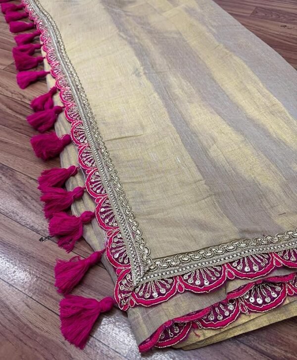 Pure Soft Two Tone Zimmy Choo Silk Sarees with Amazing Lace work Border and Paired with Plain Banglori Blouse piece