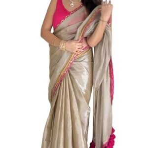 Pure Soft Two Tone Zimmy Choo Silk Sarees with Amazing Lace work Border and Paired with Plain Banglori Blouse piece