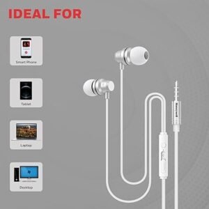 Honeywell Moxie V50 Wired Earphones with Built in Mic, 10mm*2 Drivers, Passive Noise Cancellation, Deep Bass & Clear Sound, Ultra HD Mic Quality, 3.5mm AUX, Voice Assistant Enabled, 1.2 Mtr