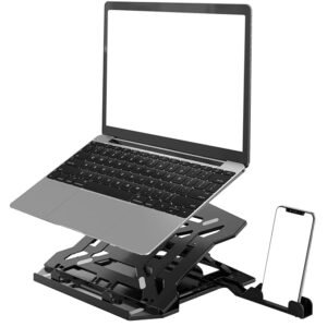 AmazonBasics 2-in-1 Laptop and Mobile Stand, Ergonomic, Adjustable Height, Anti-Slip Base, Heat Dissipation, Portable, Lightweight, Compatible with All Laptops Up to 15.6" (Abs, Black)