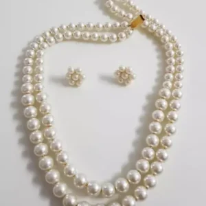 Dual line pearl necklace with earring