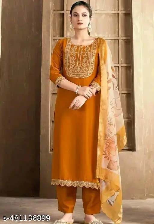 FANCY REYON SLUB KURTA SET WITH DUPATTA