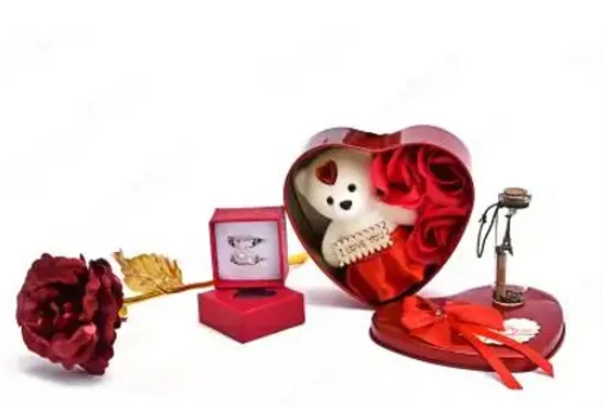 GIFTLOK Valentine's Day Combo Gift Of Gold Plated Rose, Teddy, Heart Box And Couple Ring Gift - Image 2