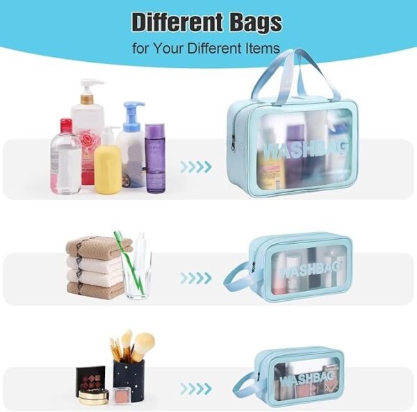 KUKLAR Wash Bag Pouch for Travel Kit Set of 3 (Sky Blue) - Image 3