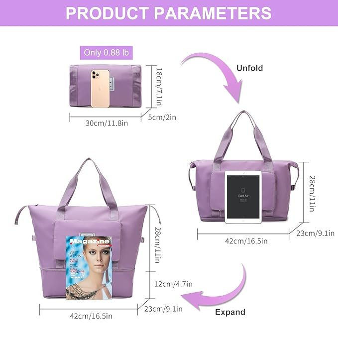 Large Capacity Folding Travel Tote Bag, Oxford Fabric Waterproof Lightweight Foldable - Image 4