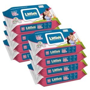 Little's Soft Cleansing Baby Wipes (80 Wipes, Lid Pack of 8) I Extra Thick and Moist I Goodness of Aloe Vera, Vitamin E & Jojoba Oil I Nourishes Skin I Alcohol-Free I Paraben-Free I Clinically Tested