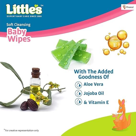 Little's Soft Cleansing Baby Wipes (80 Wipes, Lid Pack of 8) I Extra Thick and Moist I Goodness of Aloe Vera, Vitamin E & Jojoba Oil I Nourishes Skin I Alcohol-Free I Paraben-Free I Clinically Tested - Image 3