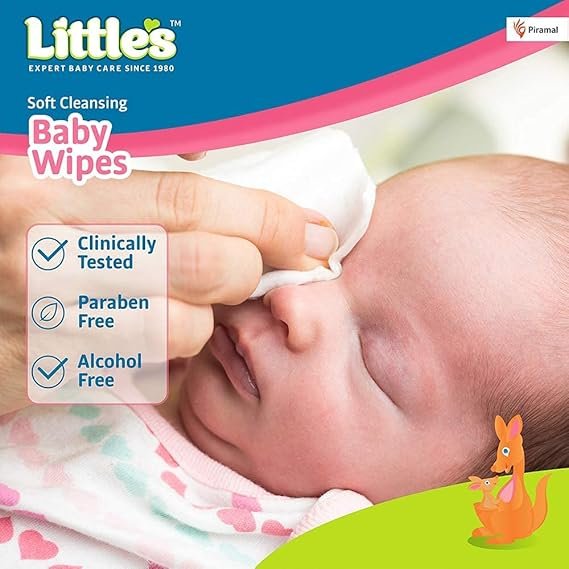 Little's Soft Cleansing Baby Wipes (80 Wipes, Lid Pack of 8) I Extra Thick and Moist I Goodness of Aloe Vera, Vitamin E & Jojoba Oil I Nourishes Skin I Alcohol-Free I Paraben-Free I Clinically Tested - Image 4