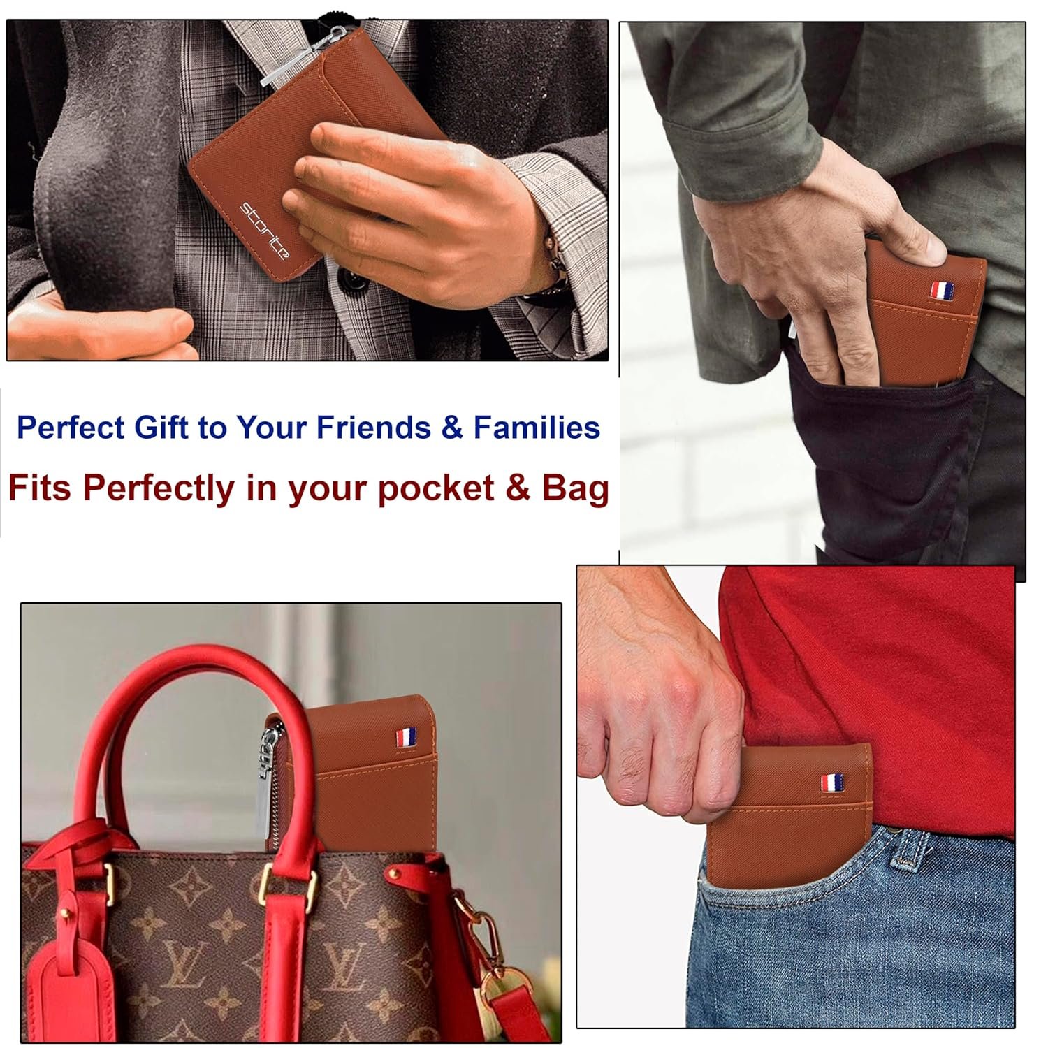 Storite PU Leather 9 Slot Vertical Money Wallet Zipper Coin Purse for Men Women - Light brown - Image 4