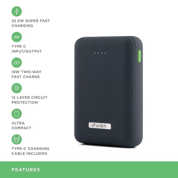 URBN 10000 mAh Ultra Compact 22.5W Super Fast Charging Pocket Power Bank - Image 4