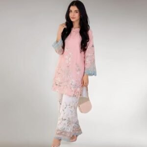 Women Floral Printed Kurta Palazzo Co-Ord Set | Pastel Pink | V-Neck | 3/4 Bell Sleeves | Regular Fit | Ethnic Printed Kurta Pant Set | Coloe (pink-cord-set)